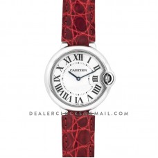 Ballon Bleu de Cartier 36mm White Dial in Steel on Red Leather Strap