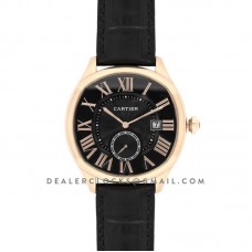 Drive de Cartier Black Dial in Rose Gold on Black Leather Strap