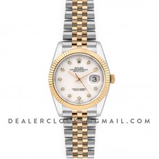 Datejust 36 126283RBR White MOP Dial in Yellow Gold and Steel with Diamond Markers