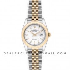 Datejust 36 126201 White Dial in Yellow Gold and Steel with Stick Markers