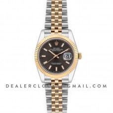 Datejust 36 126283RBR Dark Rhodium Dial in Yellow Gold and Steel with Stick Markers