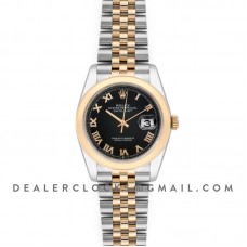 Datejust 36 126201 Black Dial in Yellow Gold and Steel with Roman Markers