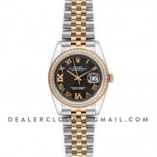 Datejust 36 126283RBR Dark Rhodium Dial in Yellow Gold and Steel with Diamond Set Bezel and Diamond Roman Numerals Markers