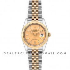 Datejust 36 126283RBR Champagne Dial in Yellow Gold and Steel with Stick Markers