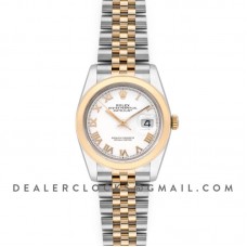 Datejust 36 126201 White Dial in Yellow Gold and Steel with Roman Markers
