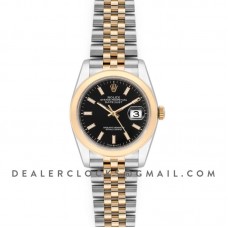 Datejust 36 126201 Black Dial in Yellow Gold and Steel with Stick Markers