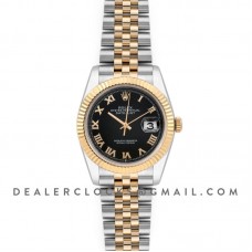 Datejust 36 126283RBR Black Dial in Yellow Gold and Steel with Roman Numerals Markers