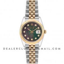 Datejust 36 126283RBR Grey MOP Dial in Yellow Gold and Steel with Diamond Markers