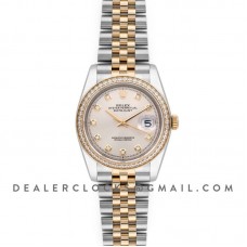 Datejust 36 126283RBR Silver Dial in Yellow Gold and Steel with Diamond Set Bezel and Diamond Markers