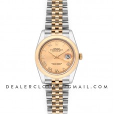 Datejust 36 126201 Champagne Dial in Yellow Gold and Steel with Roman Markers