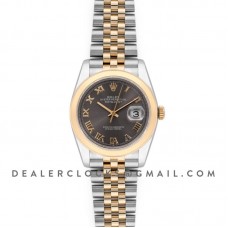 Datejust 36 126201 Dark Rhodium Dial in Yellow Gold and Steel with Roman Markers