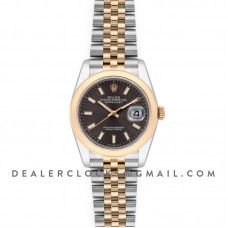Datejust 36 126201 Dark Rhodium Dial in Yellow Gold and Steel with Stick Markers