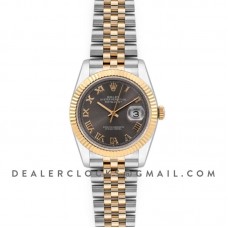 Datejust 36 126283RBR Dark Rhodium Dial in Yellow Gold and Steel with Roman Numerals Markers