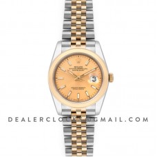 Datejust 36 126201 Champagne Dial in Yellow Gold and Steel with Stick Markers