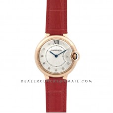 Ballon Bleu de Cartier 33mm White Dial in Rose Gold on Red Leather Strap