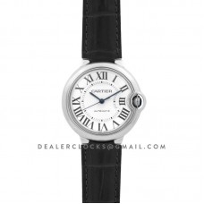 Ballon Bleu de Cartier 36mm White Dial in Steel on Black Leather Strap