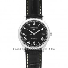 The Longines Master Collection Black Dial in Steel on Black Leather Strap The Longines Master Collection Black Dial in Steel on Black Leather Strap