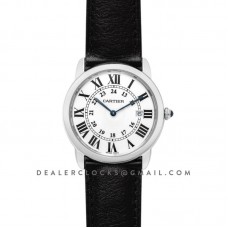 Ronde Solo de Cartier 36mm White Dial in Steel on Black Leather Strap