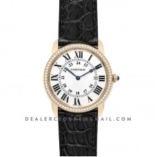 Ronde Louis Cartier Watch 36mm White Dial in Yellow Gold on Black Leather Strap