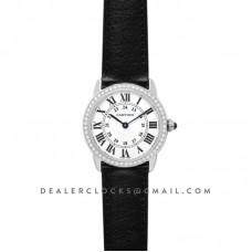 Ronde Louis Cartier Watch 29mm White Dial in White Gold on Black Leather Strap