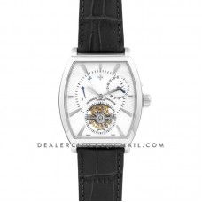 Malte Tourbillion White Dial in Steel on Black Leather Strap