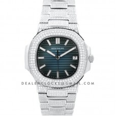 Nautilus Jumbo 5711 Blue Dial in Steel with Paved Diamonds