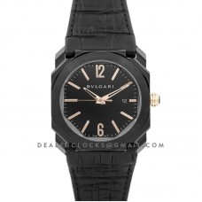 Octo Solotempo DLC Black Dial with Rose Gold Markers on Black Leather Strap