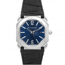 Octo Solotempo Blue Dial with Silver Markers on Black Leather Strap