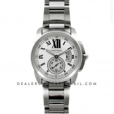 Calibre de Cartier White Dial on Steel Bracelet