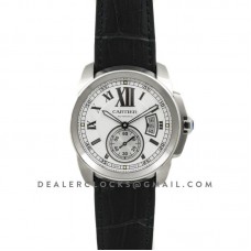 Calibre de Cartier White Dial on Black Leather Strap