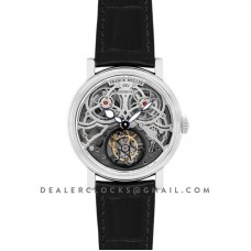 Giga Tourbillon Round Skeleton in White Gold on Black Leather Strap