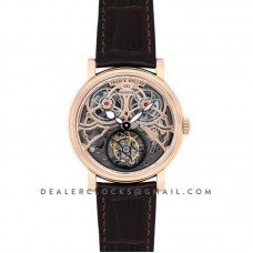 Giga Tourbillon Round Skeleton in Rose Gold on Brown Leather Strap