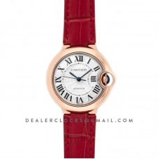 Ballon Bleu De Cartier 36mm Silver Dial in Pink Gold on Red Leather Strap
