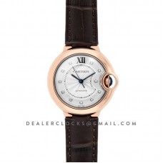 Ballon Bleu De Cartier 36mm White Dial with Diamond Markers in Pink Gold on Brown Leather Strap