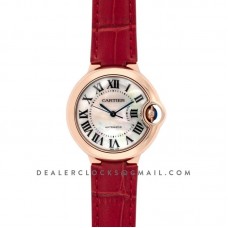 Ballon Bleu De Cartier 36mm White Dial with Roman Numeral Markers in Pink Gold on Red Leather Strap