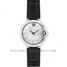 Ballon Bleu De Cartier 33mm Silver Dial with Diamond Markers in Steel on Black Leather Strap