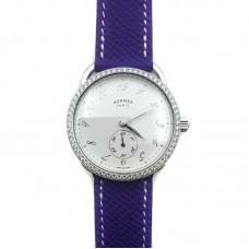 Arceau Petite Steel with Diamond Bezel on Purple Epsom Leather Strap