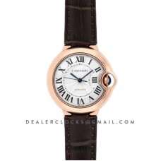 Ballon Bleu De Cartier 36mm Silver Dial in Pink Gold on Brown Leather Strap