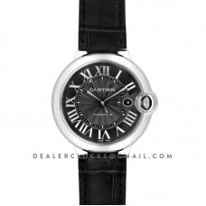 Ballon Bleu De Cartier 42mm Black Dial in Steel on Black Leather Strap