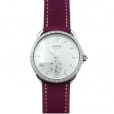 Arceau Petite Steel with Diamond Bezel on Violet Epsom Leather Strap