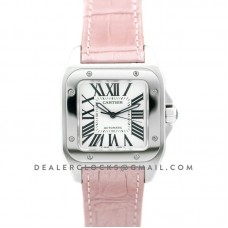 Santos 100 Ladies 33mm White Dial in Steel