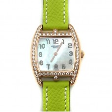 Cape Cod Tonneau Rose Gold with Diamond Bezel on Green Epsom Leather Strap
