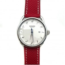 Arceau Steel on Red Epsom Leather Strap
