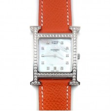 Heure H Steel with Diamond Bezel and Markers on Orange Epsom Leather Strap