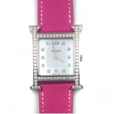 Heure H Steel with Diamond Bezel and Markers on Pink Epsom Leather Strap