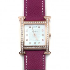 Heure H Rose Gold with Diamond Bezel and Markers on Violet Epsom Leather Strap